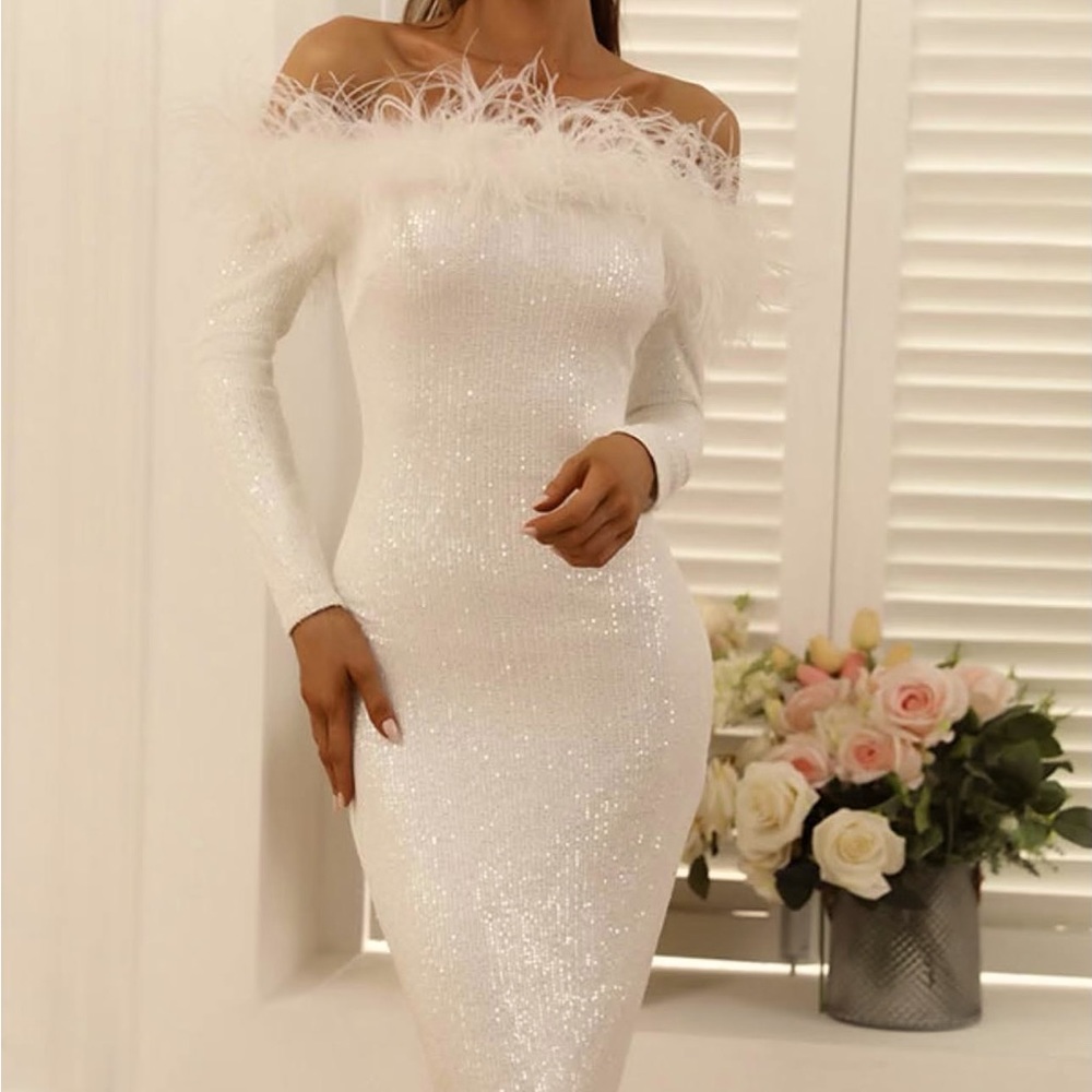 NWT evening dress for a winter party. Shows white but is champagne in colour
